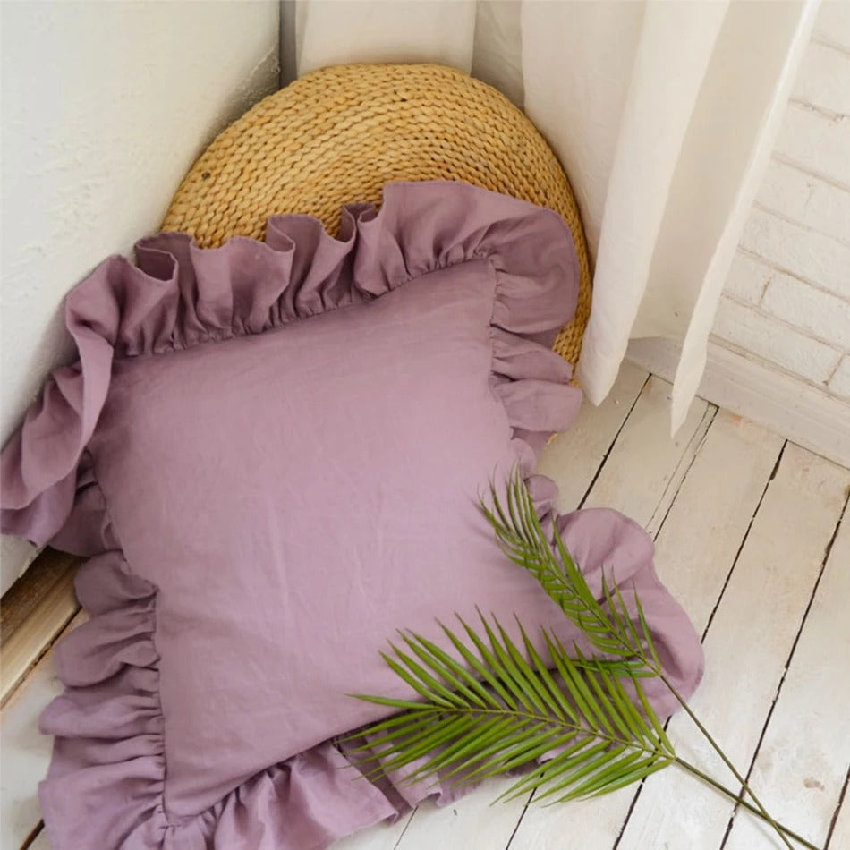 100% Pure Linen Ruffle Cushion Cover – Soft and Comfortable