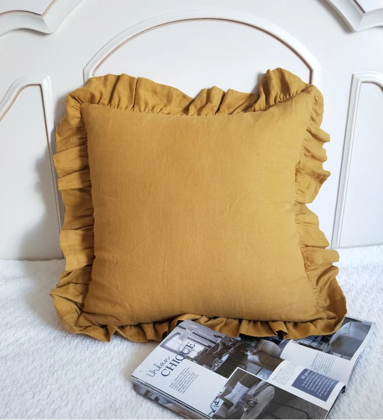 100% Pure Linen Ruffle Cushion Cover – Soft and Comfortable