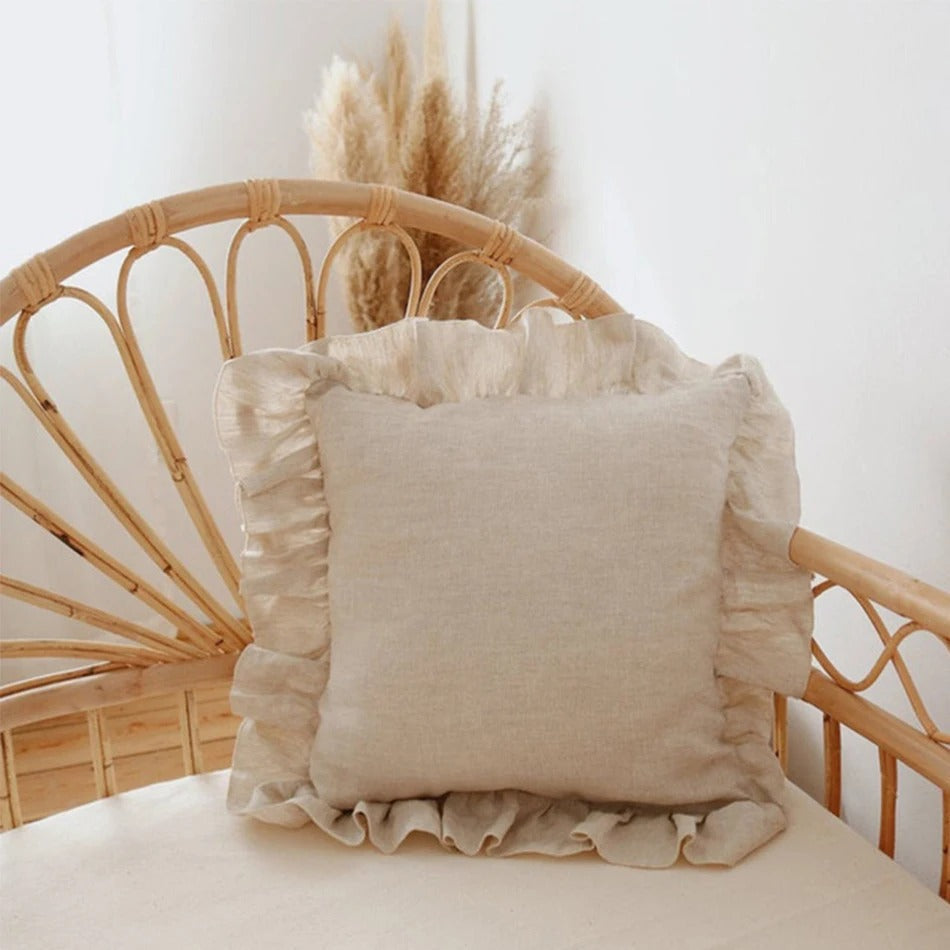 100% Pure Linen Ruffle Cushion Cover – Soft and Comfortable