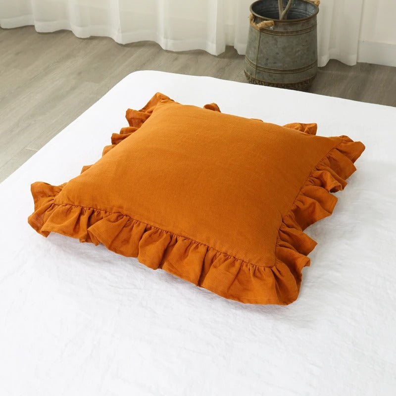 100% Pure Linen Ruffle Cushion Cover – Soft and Comfortable
