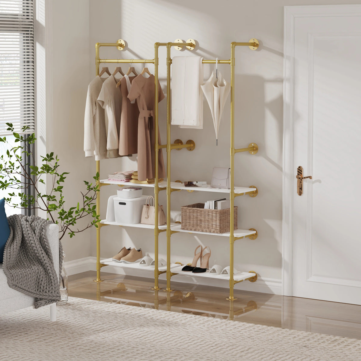 Industrial Pipe Clothes Rail with Shelves