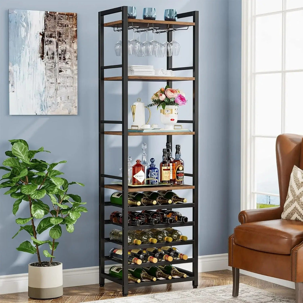 Industrial Vintage Wine Rack with Storage Shelves