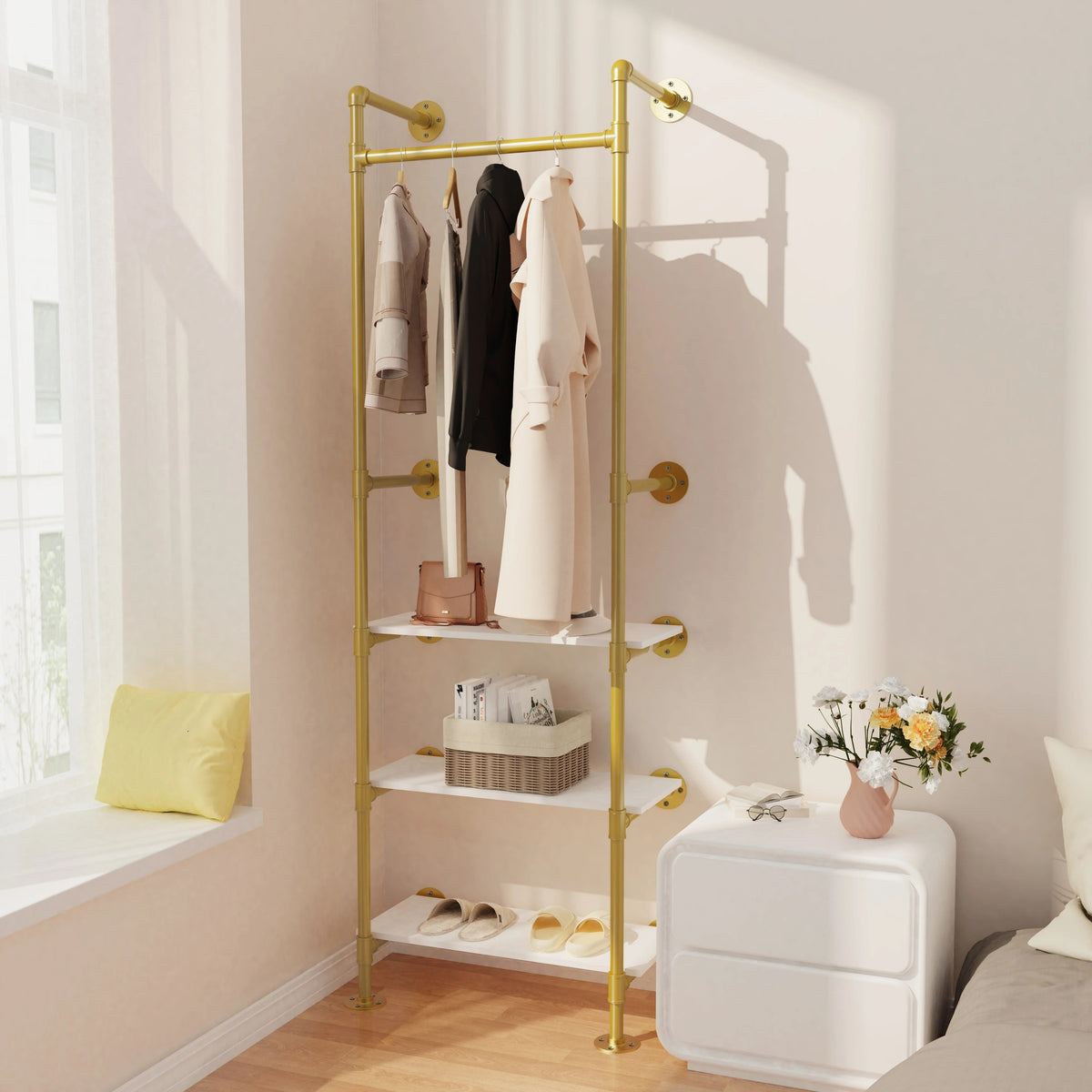 Industrial Pipe Clothes Rail with Shelves