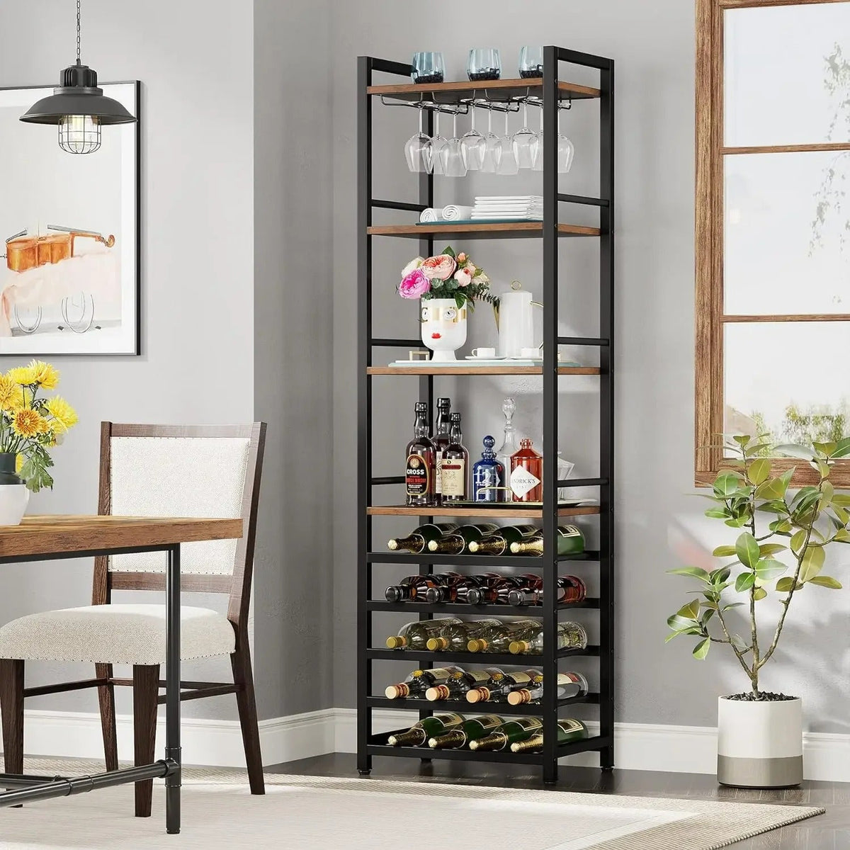 Industrial Vintage Wine Rack with Storage Shelves