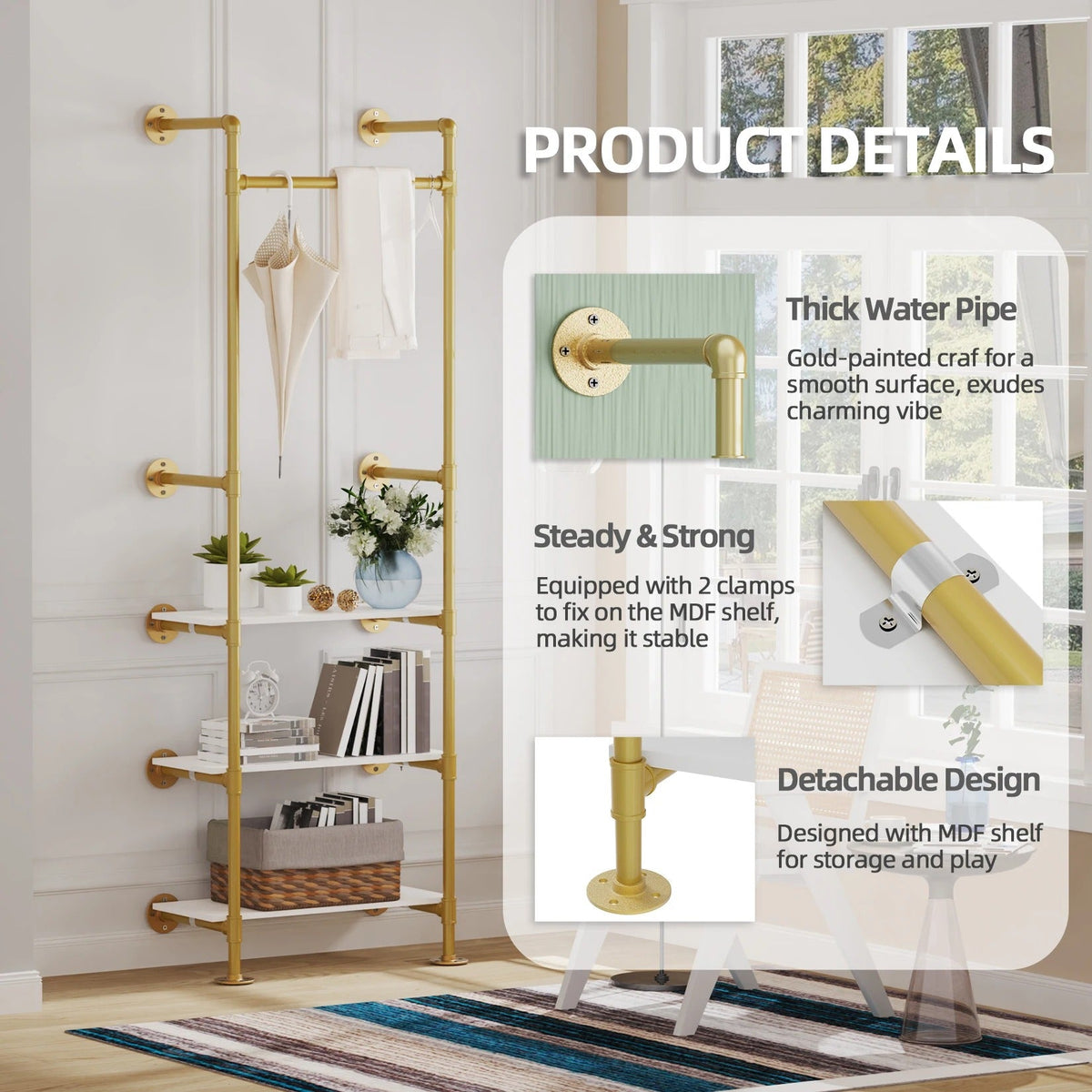 Industrial Pipe Clothes Rail with Shelves