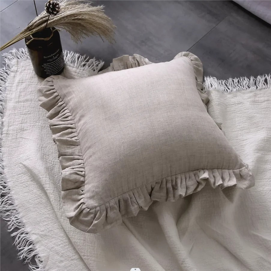 100% Pure Linen Ruffle Cushion Cover – Soft and Comfortable
