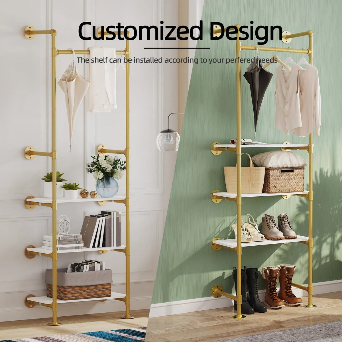 Industrial Pipe Clothes Rail with Shelves