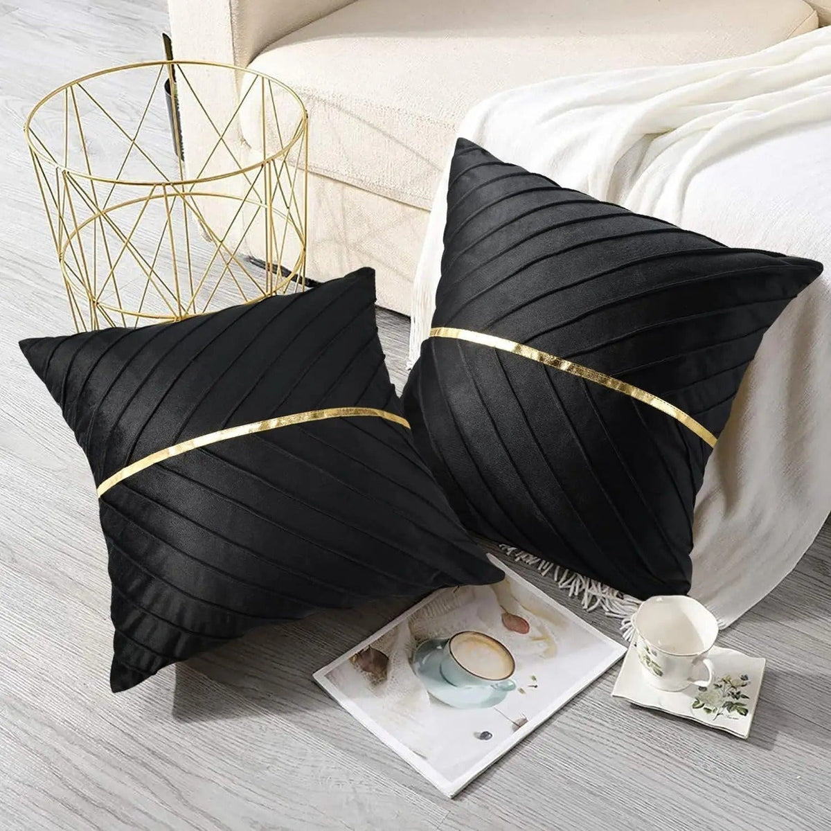 Velor cushion cover with golden leather sequins | LuxeGleam