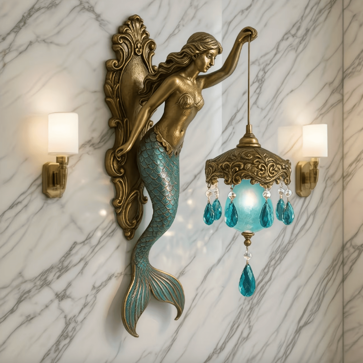 MARINAELLE - Vintage Aurelia Mermaid Wall Lamp Nautical Home Lighting