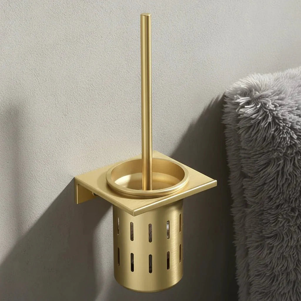 METALLUX LOO – Wall-Mounted Toilet Brush Set with Brushed Gold Finish