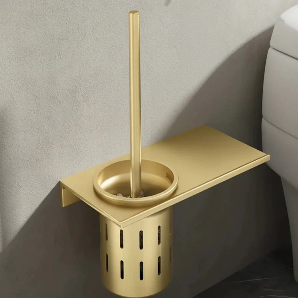 METALLUX LOO – Wall-Mounted Toilet Brush Set with Brushed Gold Finish