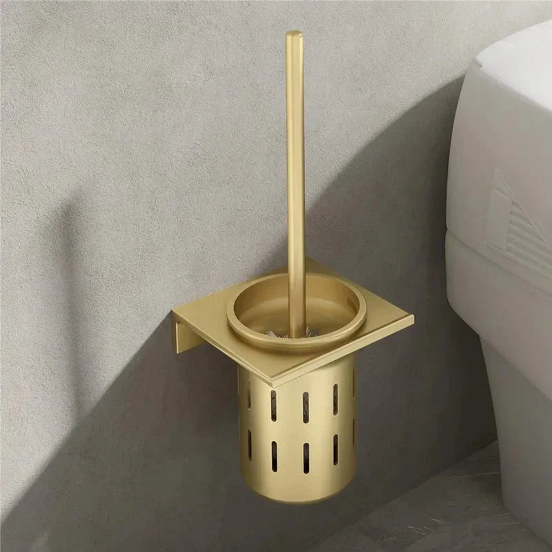 METALLUX LOO – Wall-Mounted Toilet Brush Set with Brushed Gold Finish