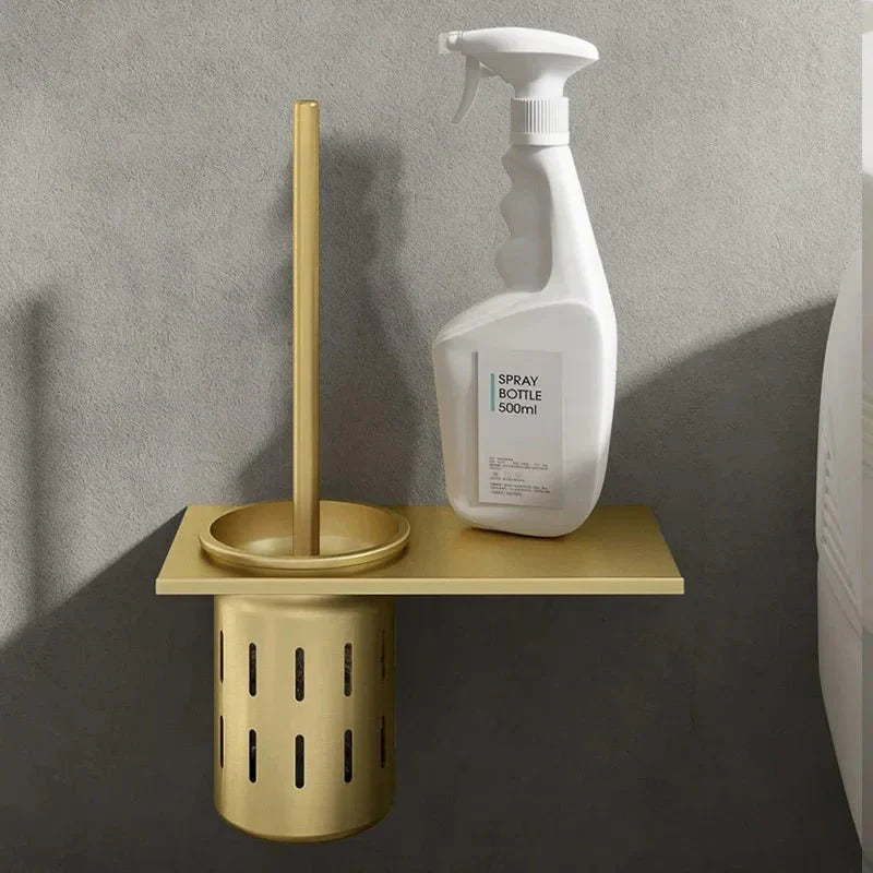 METALLUX LOO – Wall-Mounted Toilet Brush Set with Brushed Gold Finish