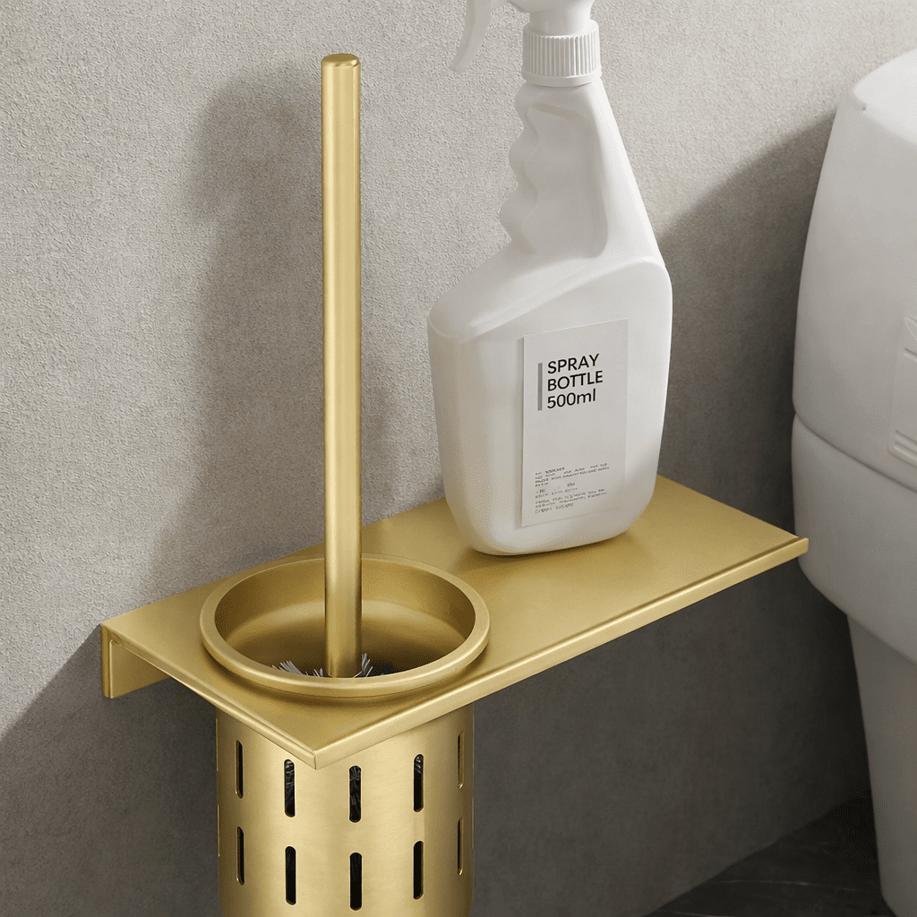 METALLUX LOO – Wall-Mounted Toilet Brush Set with Brushed Gold Finish
