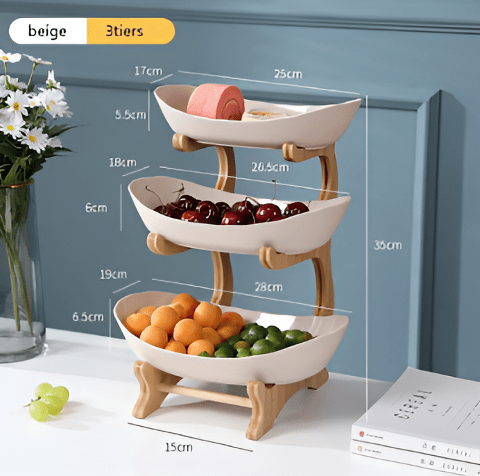 MODUWood – Multi-Tiered Wooden Fruit Bowl for Clean Modern Kitchen Storage