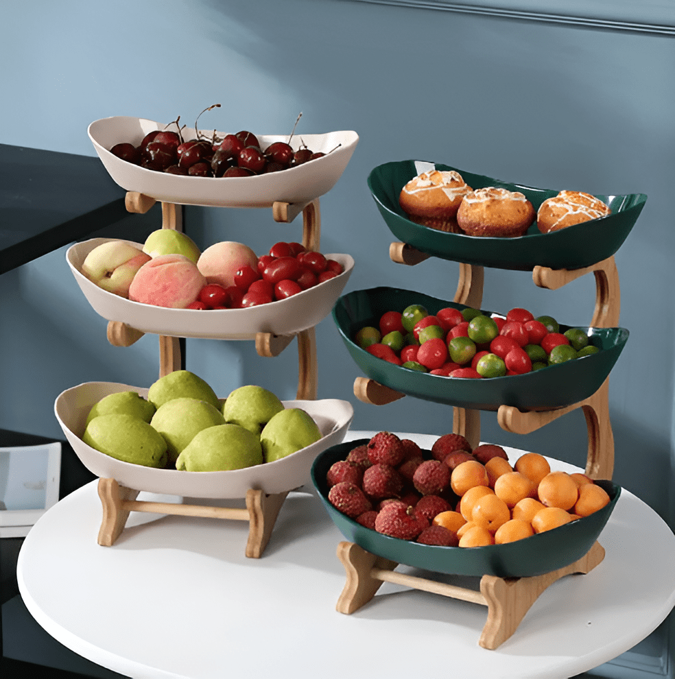 MODUWood – Multi-Tiered Wooden Fruit Bowl for Clean Modern Kitchen Storage