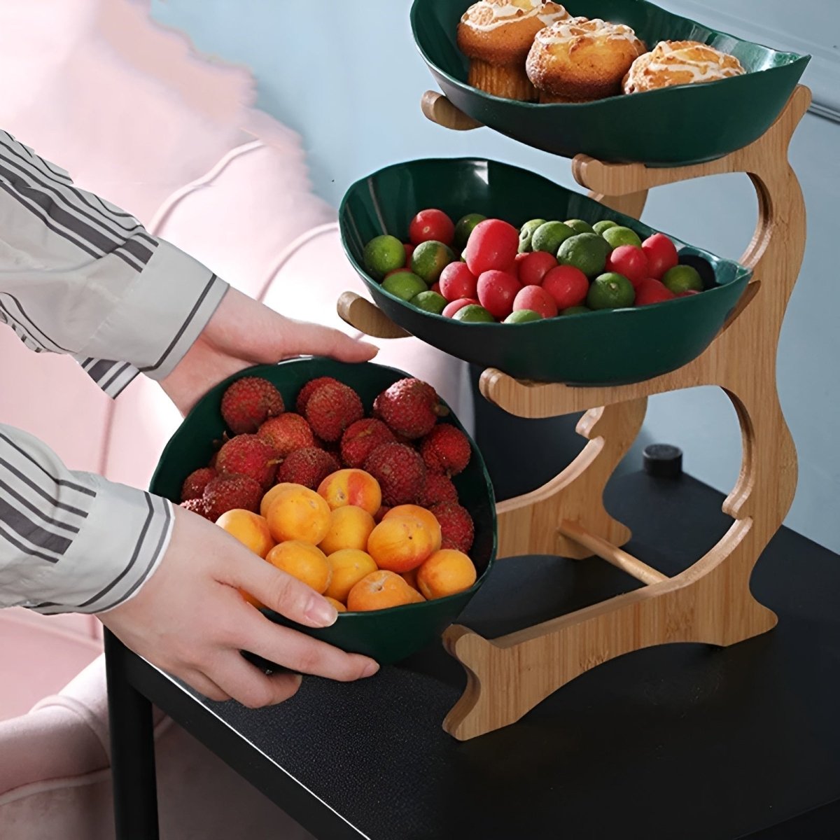 MODUWood – Multi-Tiered Wooden Fruit Bowl for Clean Modern Kitchen Storage