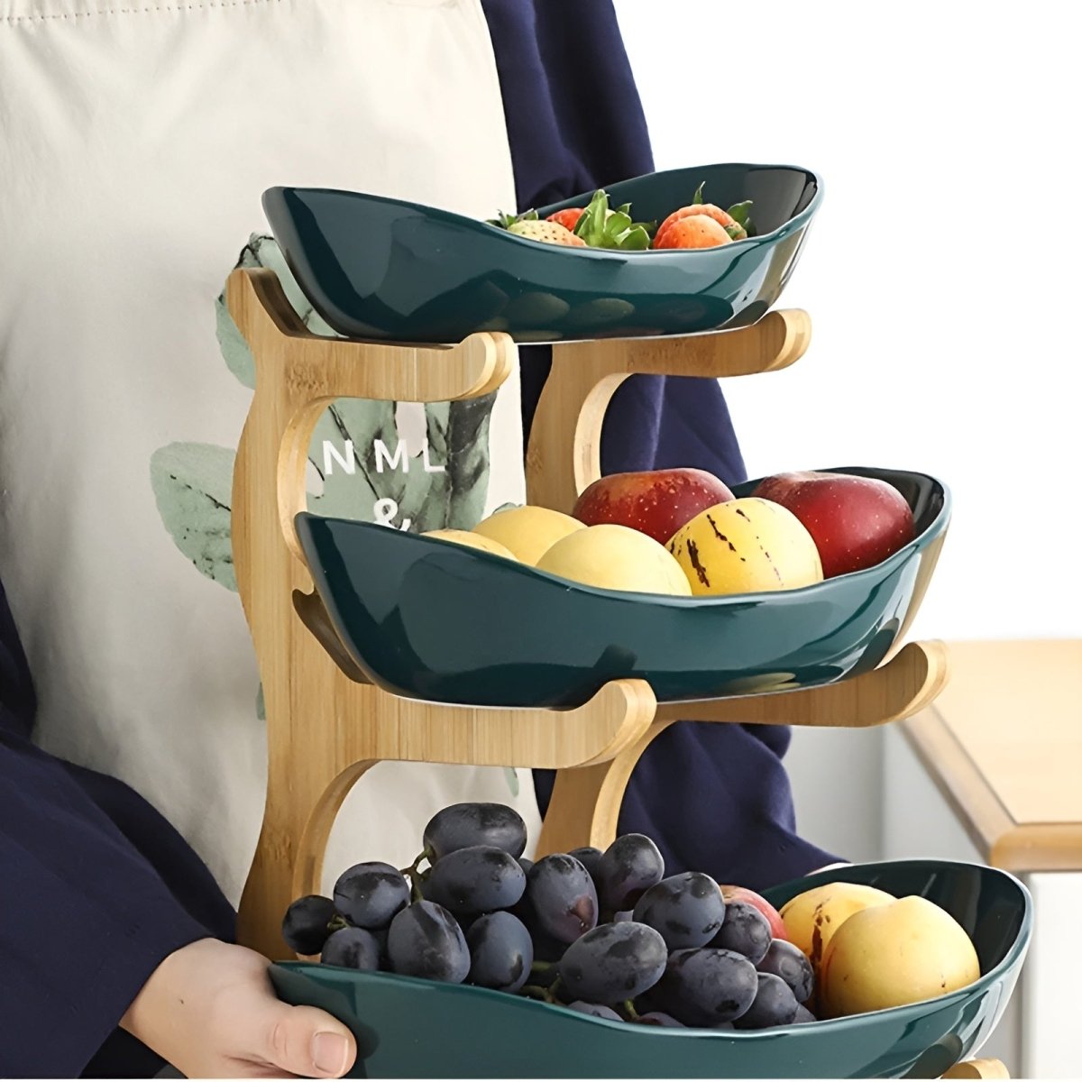 MODUWood – Multi-Tiered Wooden Fruit Bowl for Clean Modern Kitchen Storage