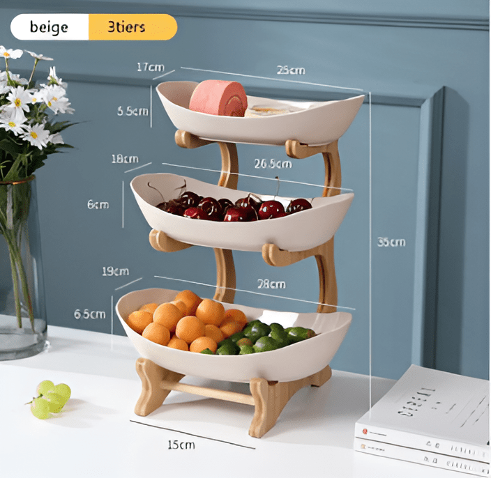 MODUWood – Multi-Tiered Wooden Fruit Bowl for Clean Modern Kitchen Storage