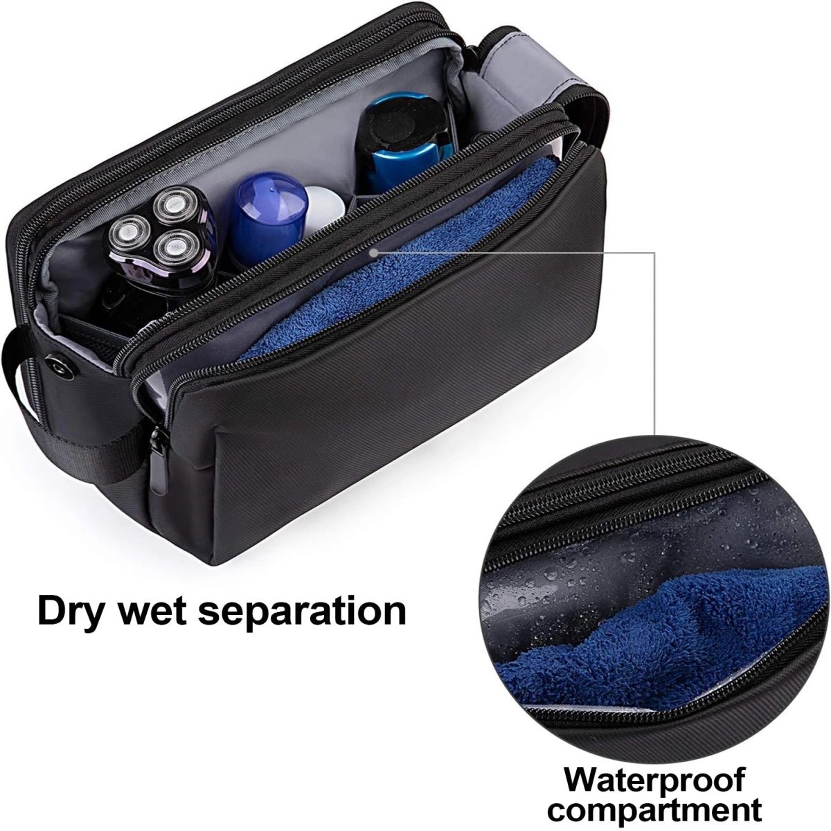 PACKWISE – Men’s Large Travel Toiletry Bag Water-Repellent Double Zipper Design