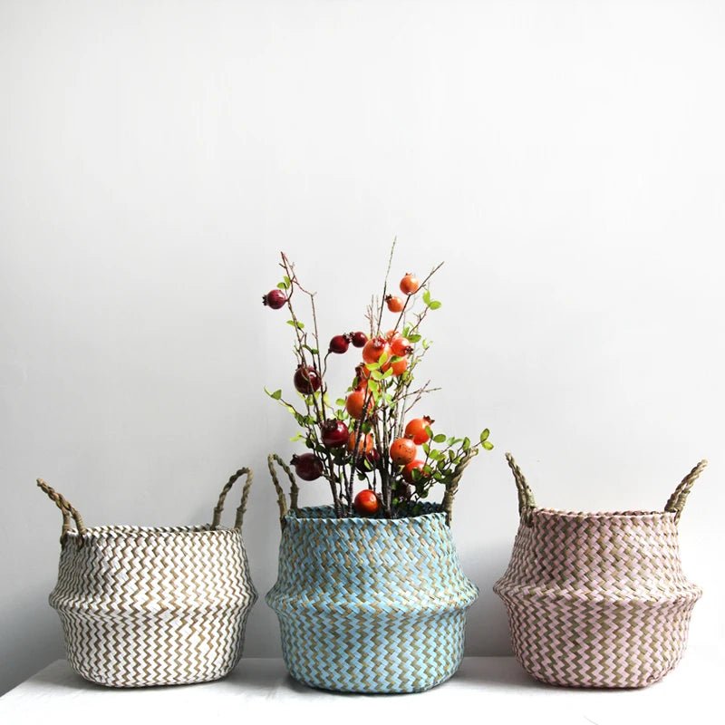 PLANTORA – Boho Handmade Wicker Basket Collapsible Flower Pot Organizer