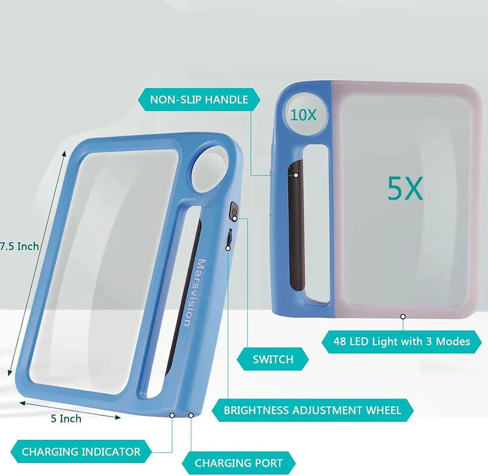 READMASTER – Rechargeable Handheld Reading Magnifier with 5X & 10X Zoom