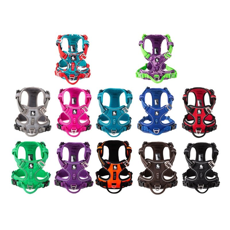 Reflective Nylon Dog Harness - Adjustable No-Pull Pet Vest with Padded Safety Straps for Small to Large Dogs - Night Visibility Walking Gear