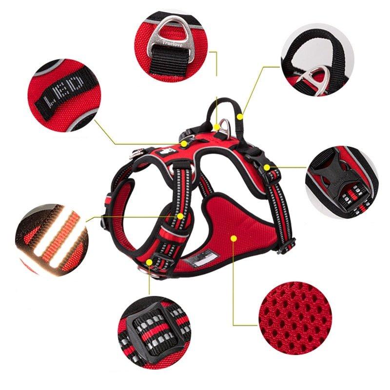 Reflective Nylon Dog Harness - Adjustable No-Pull Pet Vest with Padded Safety Straps for Small to Large Dogs - Night Visibility Walking Gear