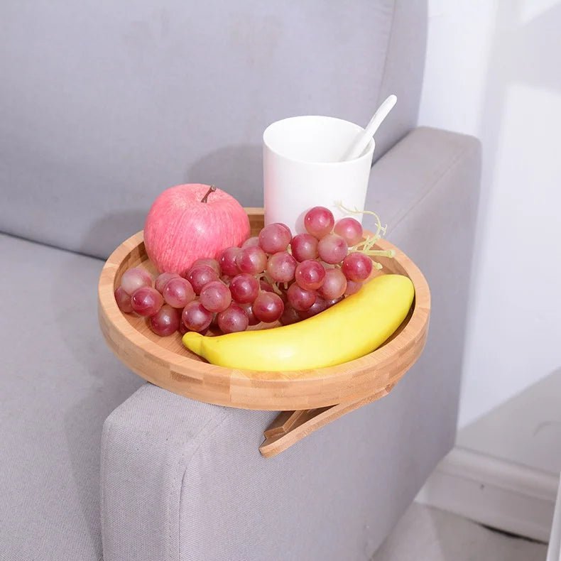 RESTTRAY – Clip-On Wooden Armrest Tray for Convenient Snack & Drink Holding