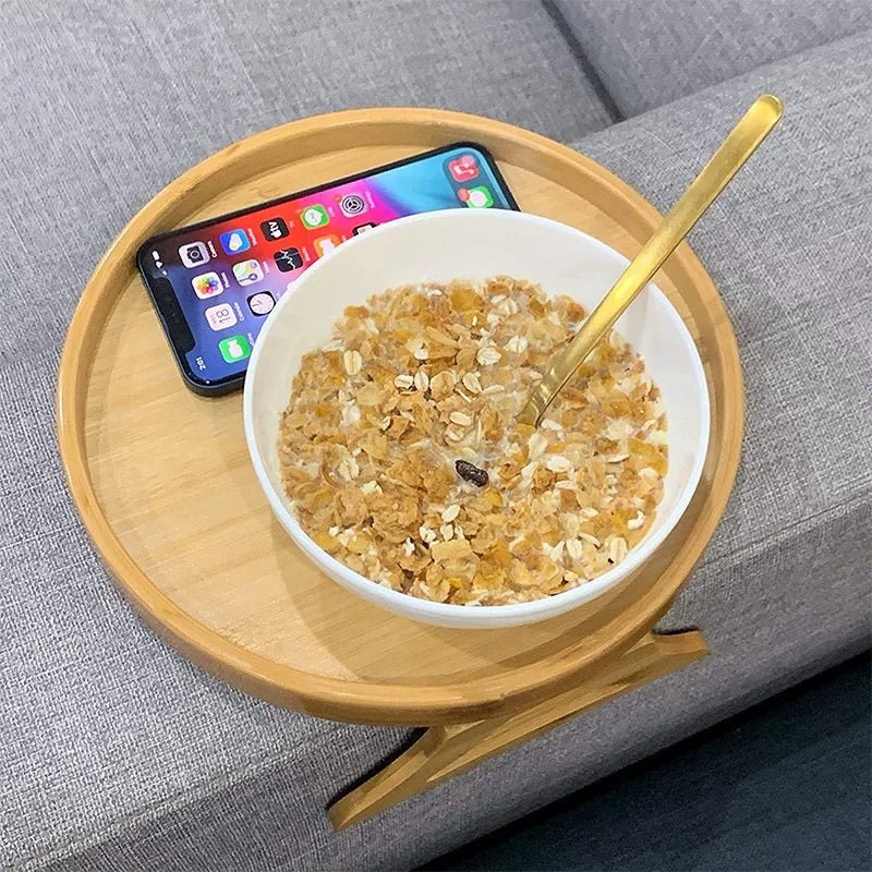 RESTTRAY – Clip-On Wooden Armrest Tray for Convenient Snack & Drink Holding