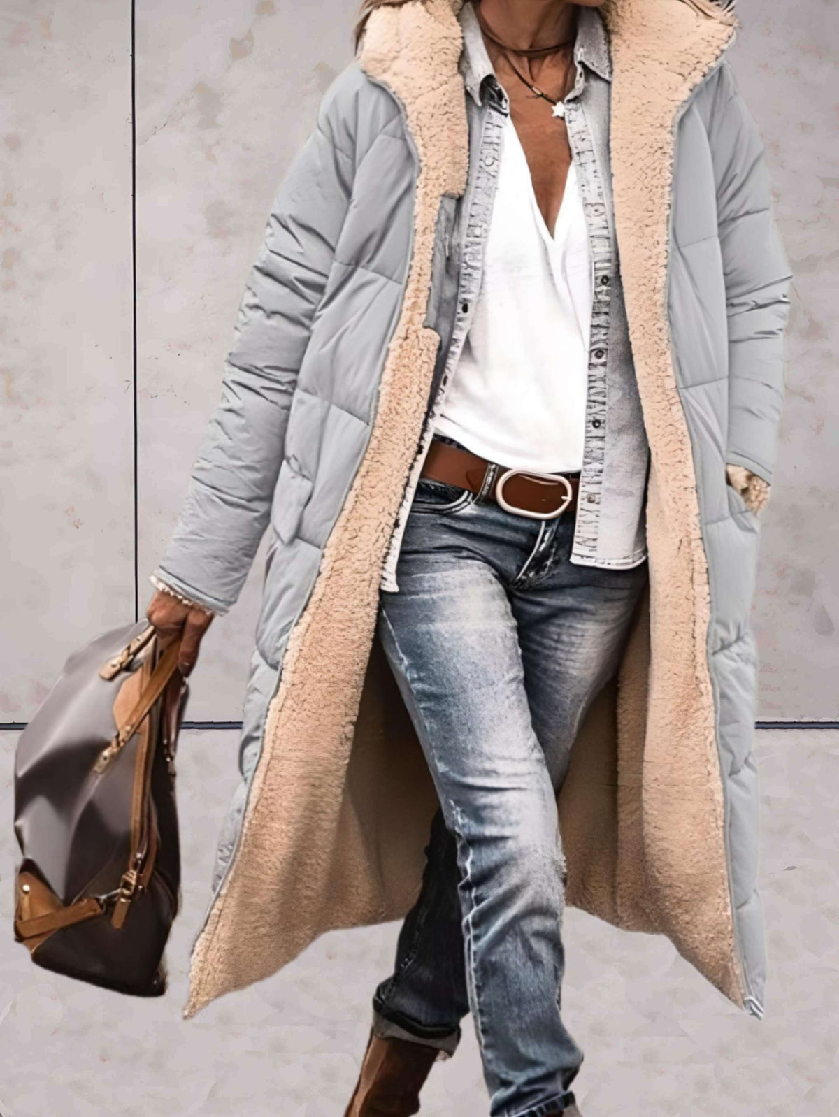 Women's Long Quilted Puffer Winter Coat | Hooded Teddy Lined