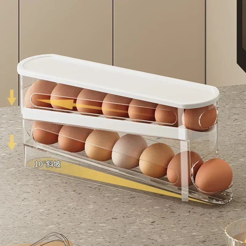 ROLLSTACK – Automatic 2-Layer Rolling Egg Organizer for Refrigerators