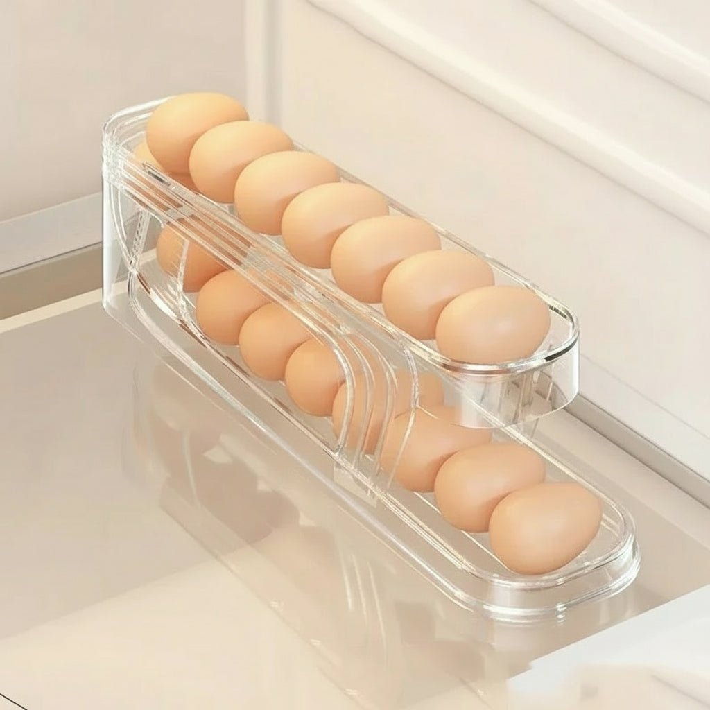 ROLLSTACK – Automatic 2-Layer Rolling Egg Organizer for Refrigerators