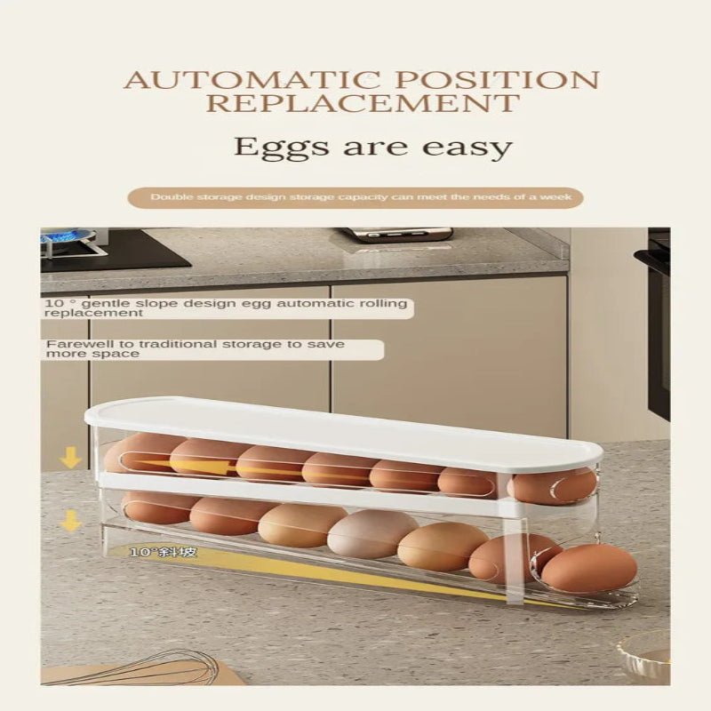 ROLLSTACK – Automatic 2-Layer Rolling Egg Organizer for Refrigerators