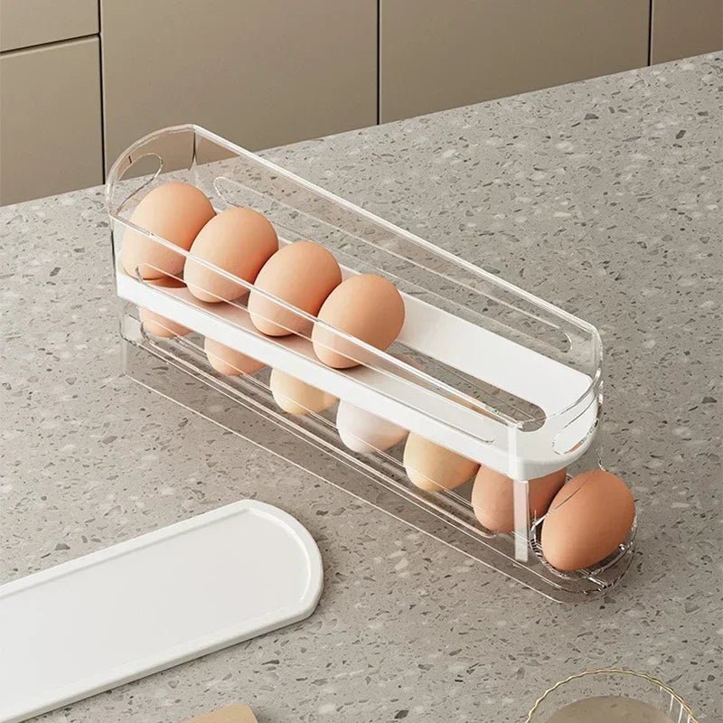 ROLLSTACK – Automatic 2-Layer Rolling Egg Organizer for Refrigerators