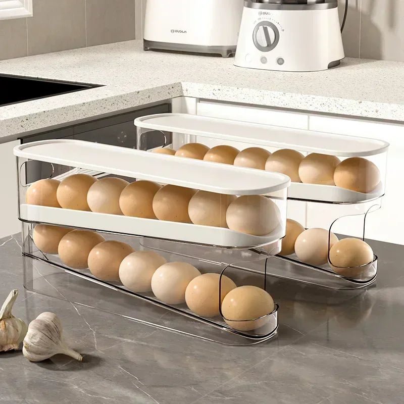 ROLLSTACK – Automatic 2-Layer Rolling Egg Organizer for Refrigerators