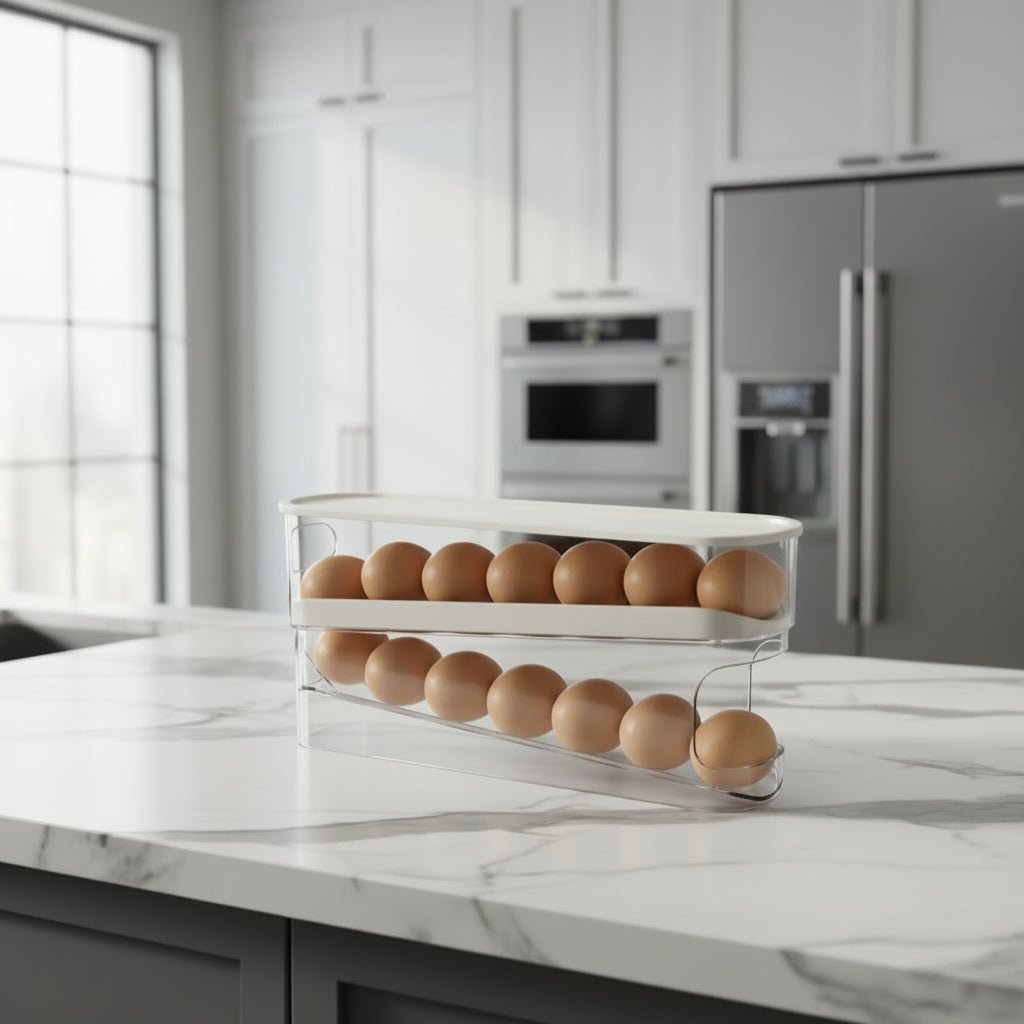 ROLLSTACK – Automatic 2-Layer Rolling Egg Organizer for Refrigerators