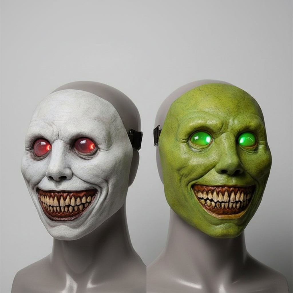 Scary Halloween Mask Creepy Latex Horror with LED and Adjustable Strap for Costume Party