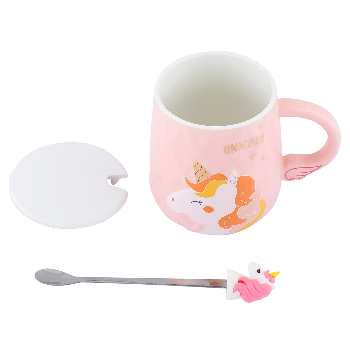 Lovely Unicorn Coffee Mug | Pink Ceramic Mug with Lid & Spoon