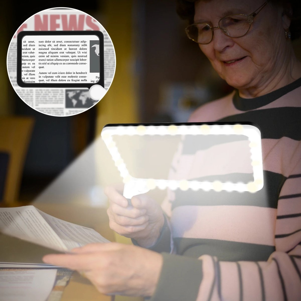SHARPVIEW – 5x LED Handheld Magnifier for Reading Small Print