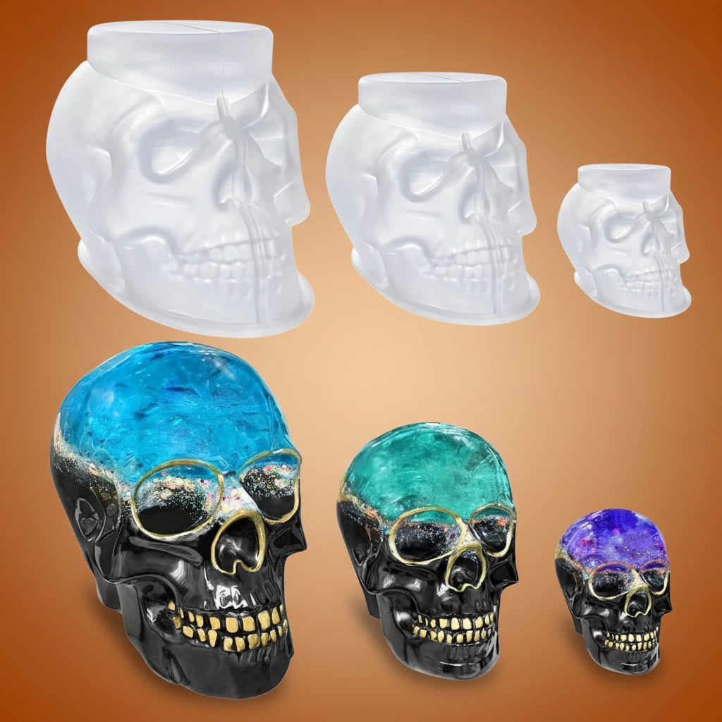 Halloween 3D Skull Silicone Mold Set of 3 with Detailed Design for Resin Casting and Candle Making