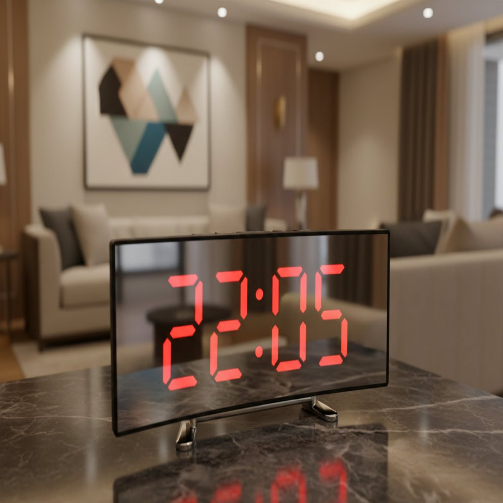 SMARTREFLECT – Curved LED Mirror Alarm Clock for Modern Spaces