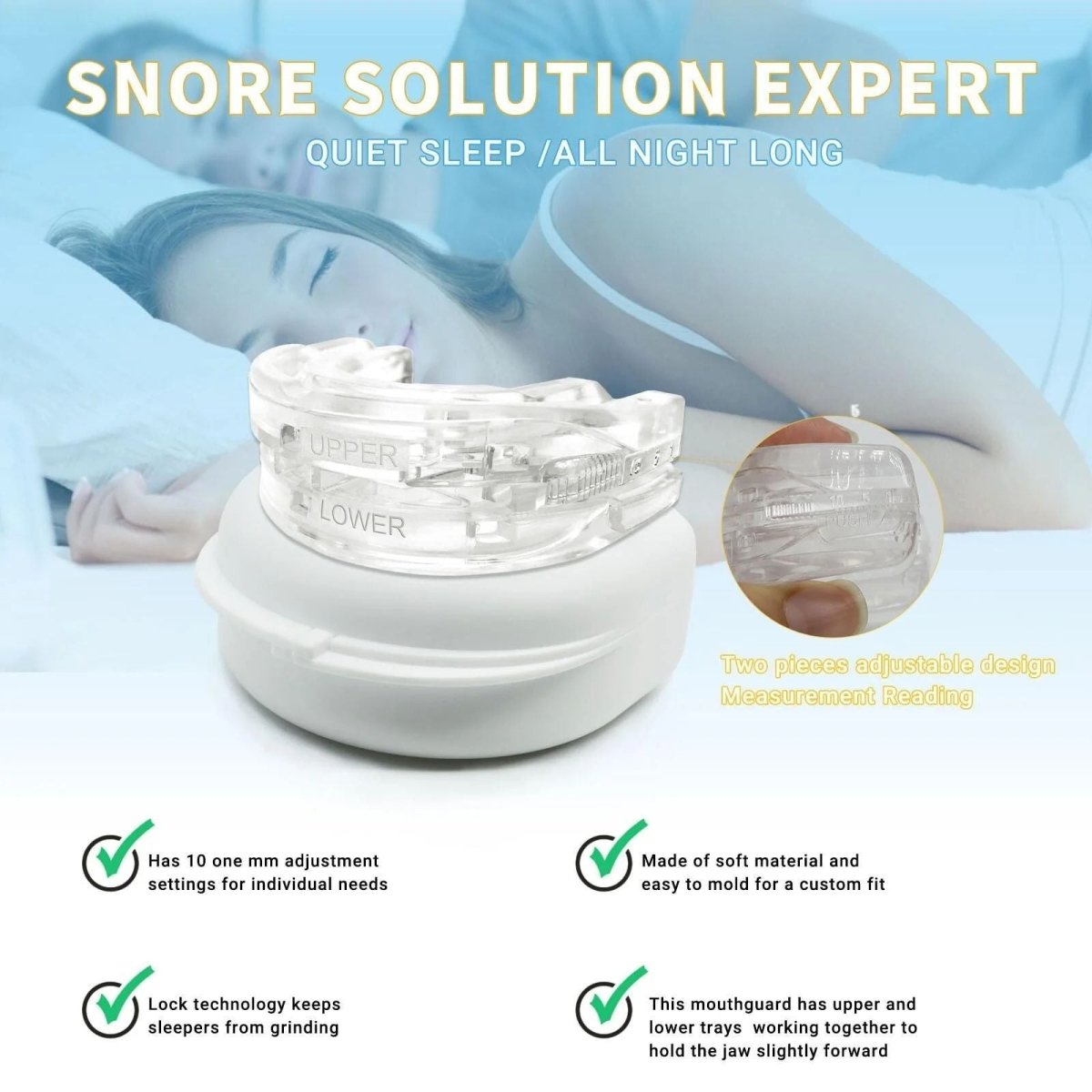 Snorer – Adjustable anti-snoring mouthpiece for peaceful, restful sleep