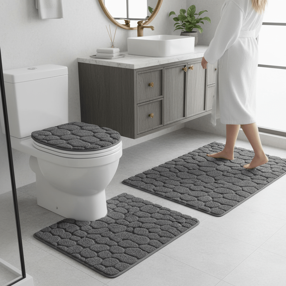 Softura – 3-Piece Non-Slip Bathroom Mat Set with Comfort & Style