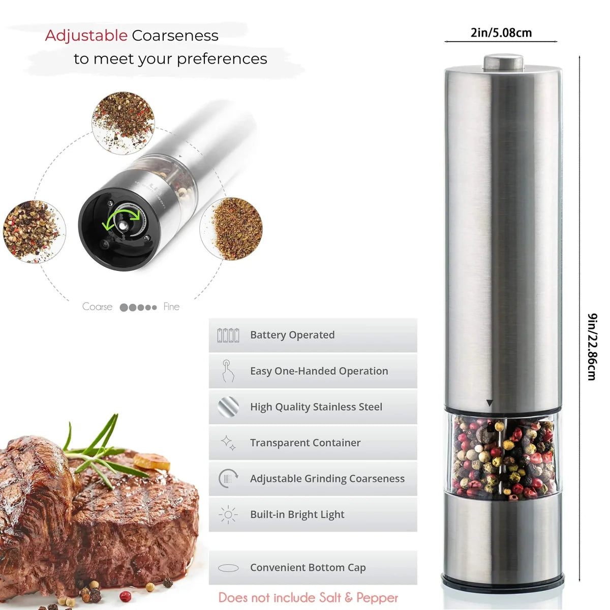 SPEEDSPICE – Electric Salt and Pepper Grinder Set with One-Handed Operation and Built-In Light