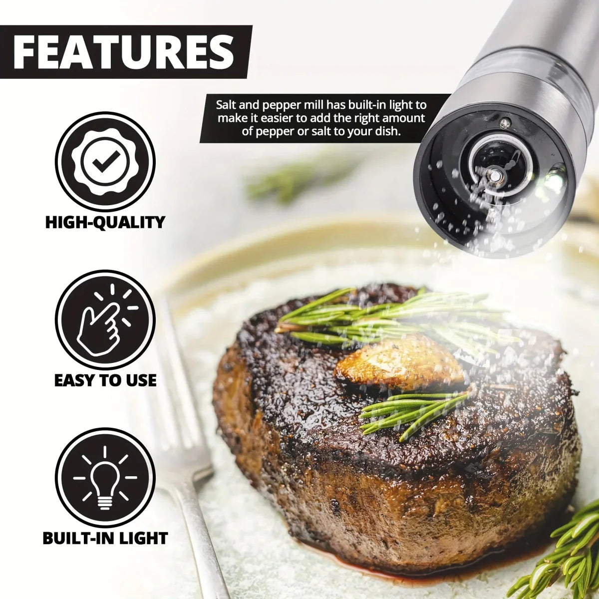 SPEEDSPICE – Electric Salt and Pepper Grinder Set with One-Handed Operation and Built-In Light