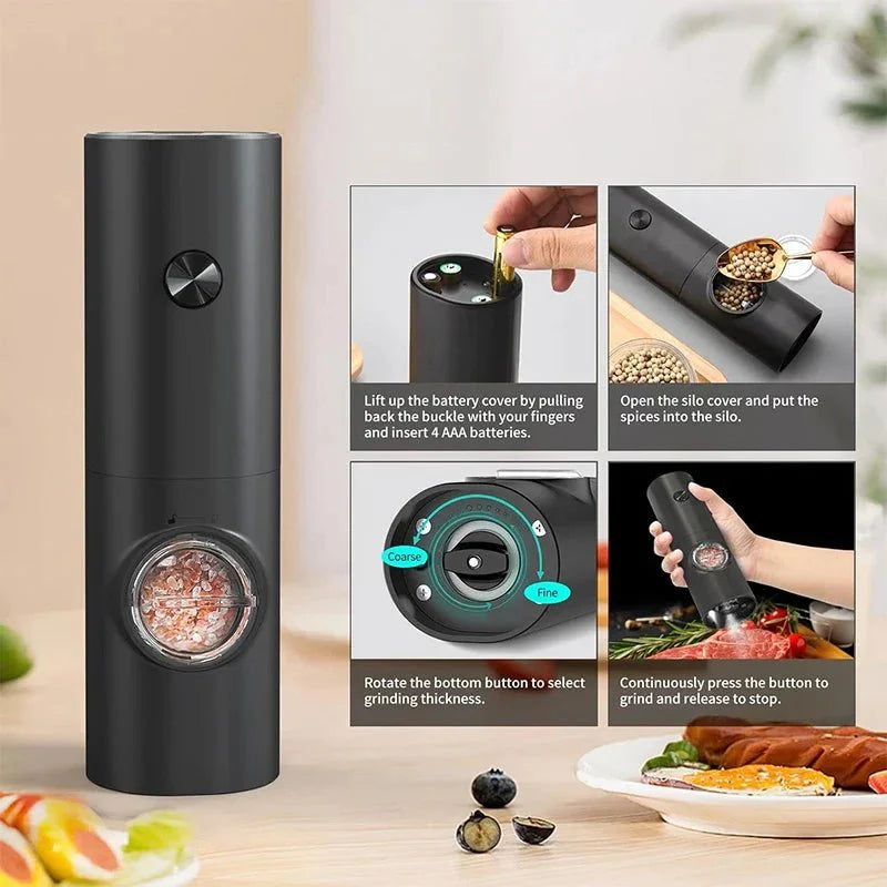 SPICEDUO – Electric Salt and Pepper Grinder Set with Adjustable Coarseness