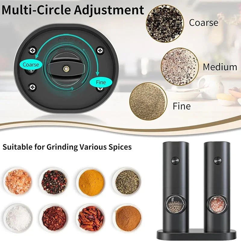 SPICEDUO – Electric Salt and Pepper Grinder Set with Adjustable Coarseness