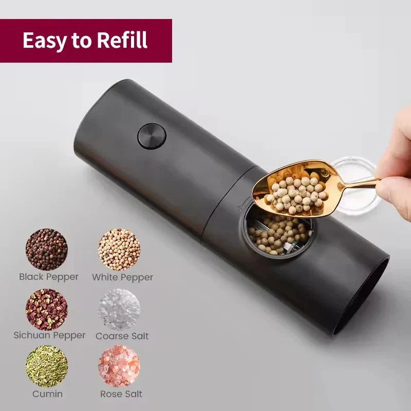 SPICETUNE – Electric Salt and Pepper Grinder Set with LED Light and Adjustable Thickness