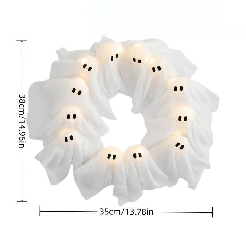 SPOOKGLOW – LED Ghost Wreath with 12 Illuminated Spirits